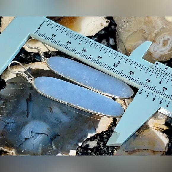 Large Set of Blue Anhydrite Angelite Pendant & Earrings - Picture 12 of 15